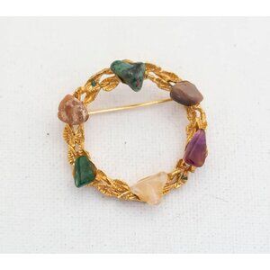 Colorful Crystals Circle Brooch - A3